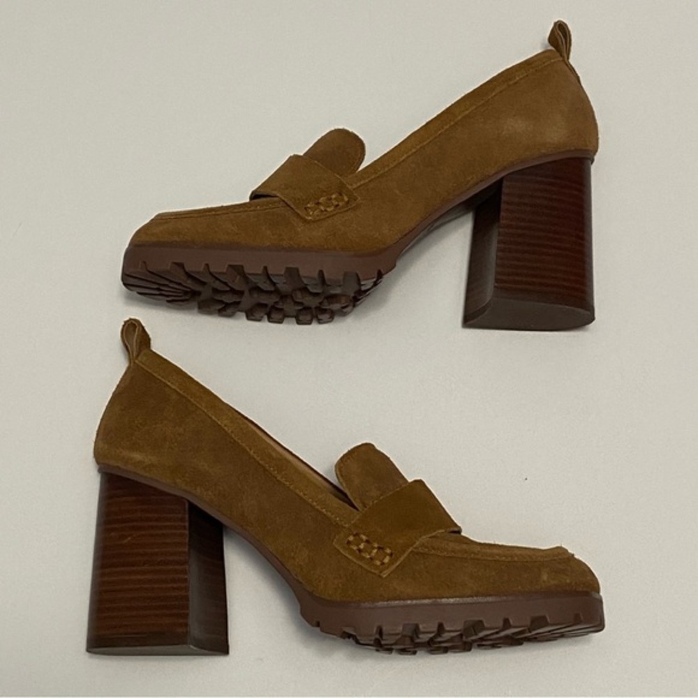 Crown Vintage Brown Suede Block Heel Loafers - Picture 3 of 7